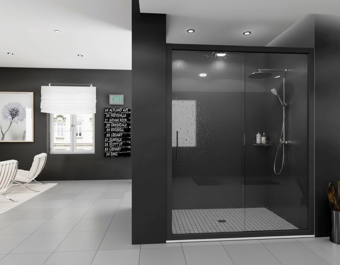 Mampara Ducha Corredera Negra 1 Fijo + 1 Corredera - DORA BLACK LINE