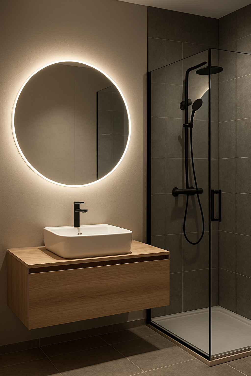 Baño con espejo led